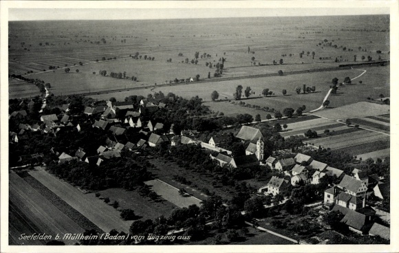Postcard Seefelden Buggingen Markgräflerland, aerial photograph