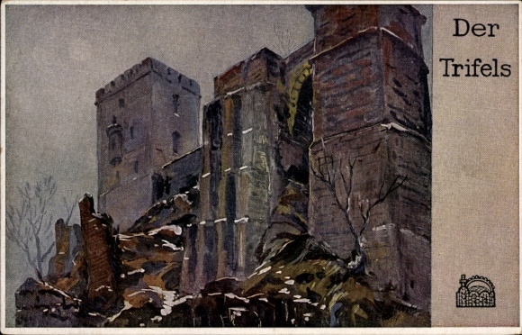 Postcard Annweiler am Trifels Pfalz, painting of the ruins, winter landscape, title "Der Trifels"