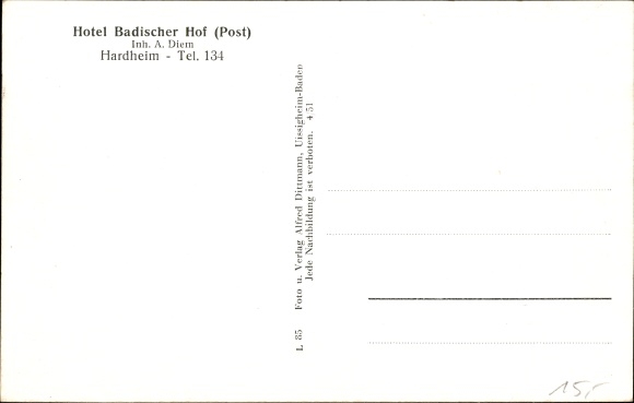 Postcard Hardheim im Odenwald Baden, Hotel Badischer Hof, Post