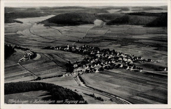 Postcard Melchingen Burladingen in the Swabian Alb, aerial photograph