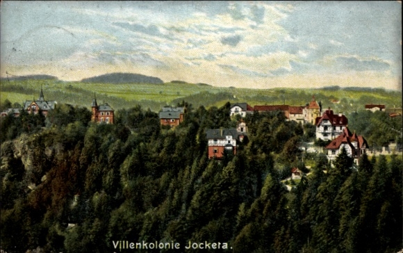 Postcard Jocketa Pöhl Vogtland, view of villa colony hilly landscape, colorful houses