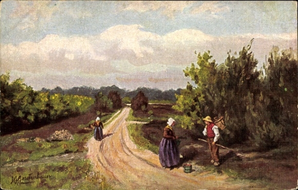 Artist Postcard Gerstenhauer, Johann Georg, Dutch motif, heath landscape, path