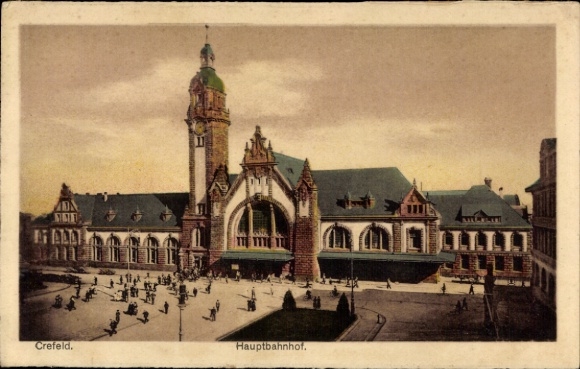 Ak Krefeld am Niederrhein, Ansicht des Hauptbahnhofes mit Vorplatz