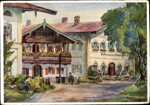 Artist Postcard Galliner, Törwang Samerberg in Upper Bavaria, Gasthof Pallauf