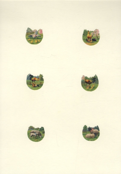 6 Oblaten Hühner mit Küken, Schafe mit Lämmern, je ca. 2,5 x 3 cm