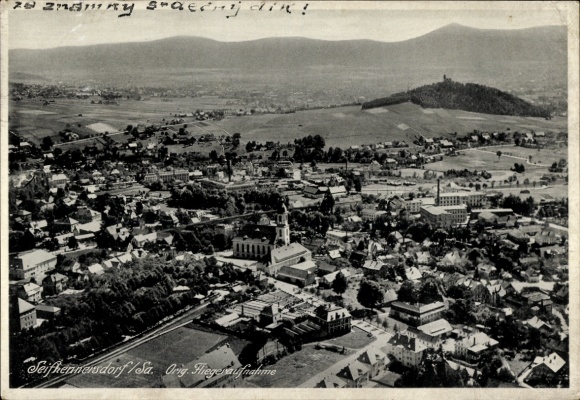Postcard Seifhennersdorf in Upper Lusatia Saxony, aerial photograph