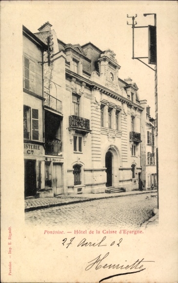 Ak Pontoise Val d'Oise, Hôtel de la Caisse d'Epargne, Straße,  Architektur