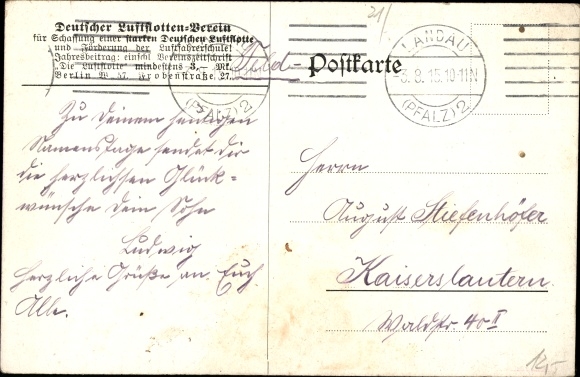 Kunstenaarsbriefkaart Ferdinand Graf von Zeppelin, portret, Duitse luchtvlootvereniging