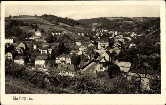 Postcard Glashütte in Saxony, beautiful landscape, residential buildings, above the valley, rural architecture