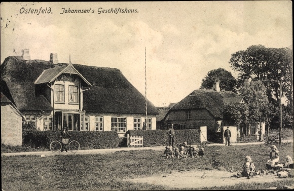 Ansichtkaart Ostenfeld bij Husum in Noord-Friesland, het kantoorgebouw van Johannsen
