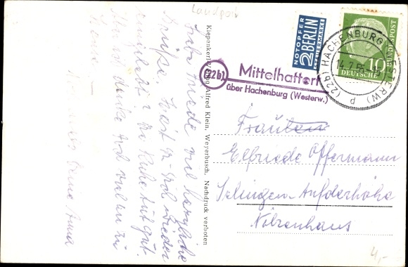 KP kraj stempla pocztowego Mittelhattert nad Hachenburg Westerwald, krajobraz