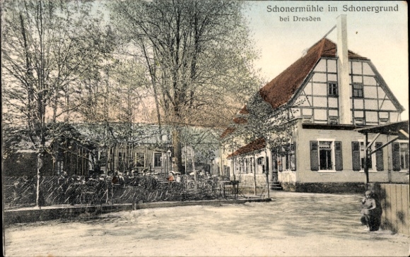 Ansichtkaart Dresden Gompitz Ockerwitz, Zschonergrund, Zschoner Mühle, Schonergrund, Schonermühle
