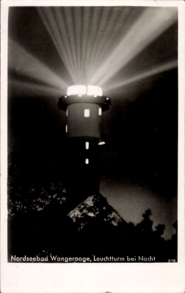 Ak Nordseebad Wangerooge in Ostfriesland, Leuchtturm bei Nacht