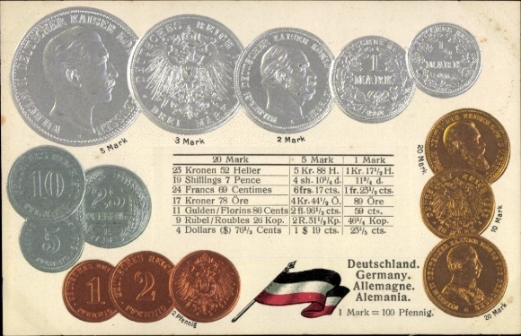 Präge Münz Ak Deutschland, Kaiser Wilhelm II., Reichsadler, Mark, Pfennig