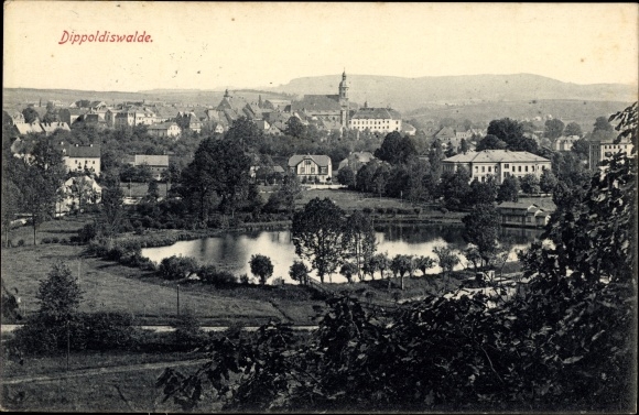 Postcard Dippoldiswalde in the Ore Mountains, total view of the village