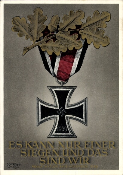 Postal stationery artist Postcard Klein, Only one can win and that is us, quote Adolf Hitler