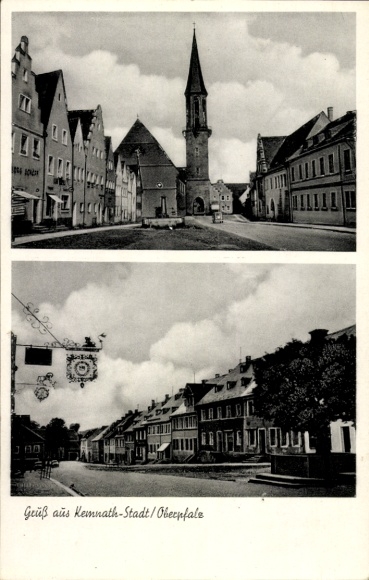 Postcard Kemnath town of Upper Palatinate, church, houses, fountain
