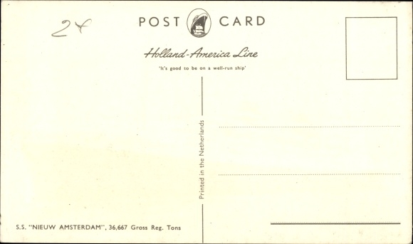 Postcard HAL Steam boat New Amsterdam, Holland-America Line