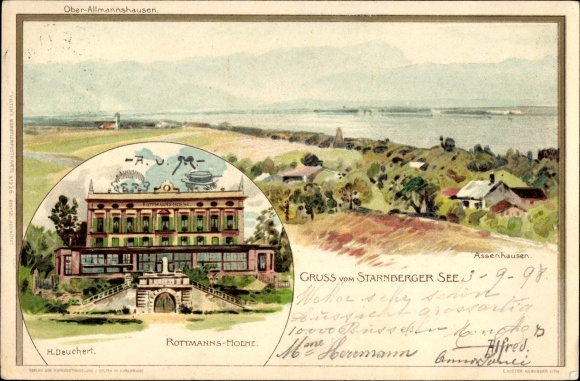 Artist Chromo-Litho Deuchert, H., Assenhausen Berg am Starnberger See in Upper Bavaria, Rottmannshöhe