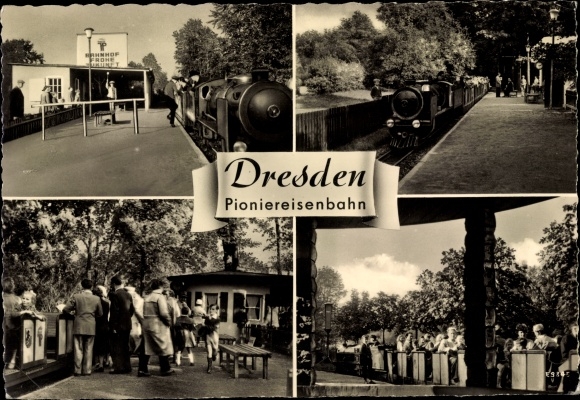 Postcard Dresden old town, large garden, pioneer railway