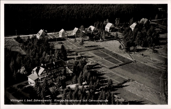 Postcard Villingen in the Black Forest, Kneipp Sanatorium, Germanstraße, aerial photograph