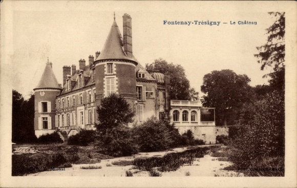 Ak Fontenay en Brie Fontenay-Trésigny Seine et Marne, kasteel met torens, tuin, architectuur
