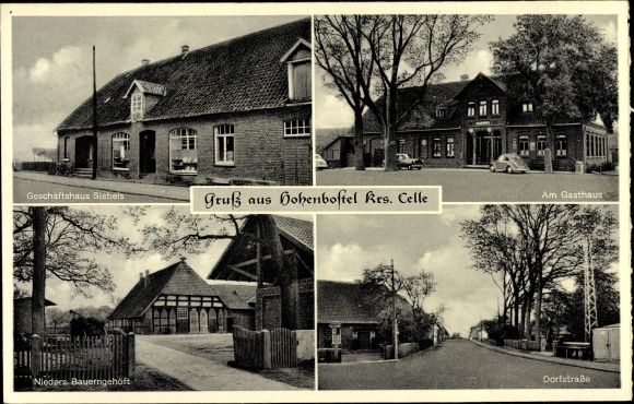 Ak Hohenbostel Bienenbüttel, Dorfstraße, Gasthaus, Bauerngehöft, Geschäftshaus Siebels