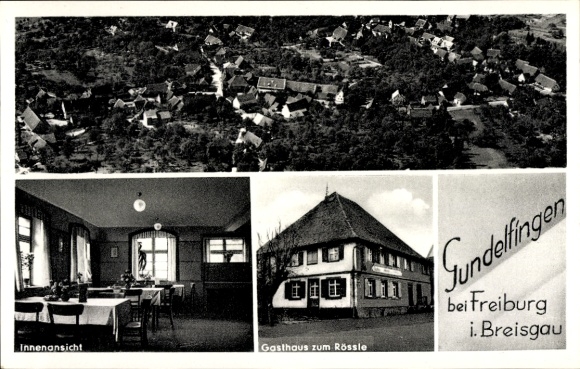 Postcard Gundelfingen im Breisgau, aerial photograph, interior view, Gasthaus zum Rössle