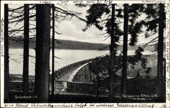 Postcard Grünbach im Vogtland, dam