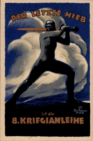 Artist Postcard Last blow is the 8th war bond, man with sword