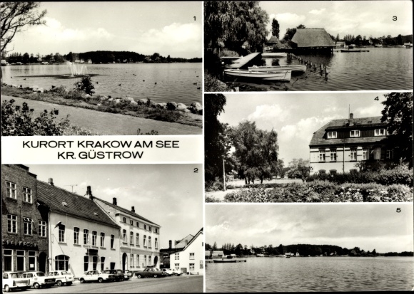 Postcard Krakow am See in Mecklenburg Western Pomerania, market square, HO-Gaststätte Seeblick, lake parties