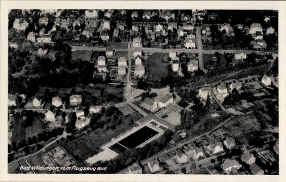 Postcard Bad Wildungen in Hesse, aerial photograph, residential areas, park