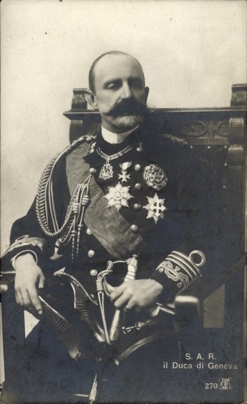 Postcard Duke of Genoa, uniform, sabre