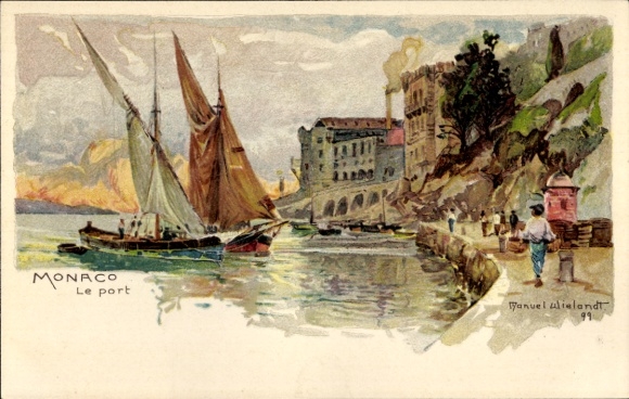 Kunstenaar litho Wielandt, Manuel, Monaco, Le Port