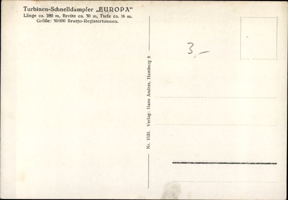 Postcard steamship Europa, Norddeutscher Lloyd Bremen