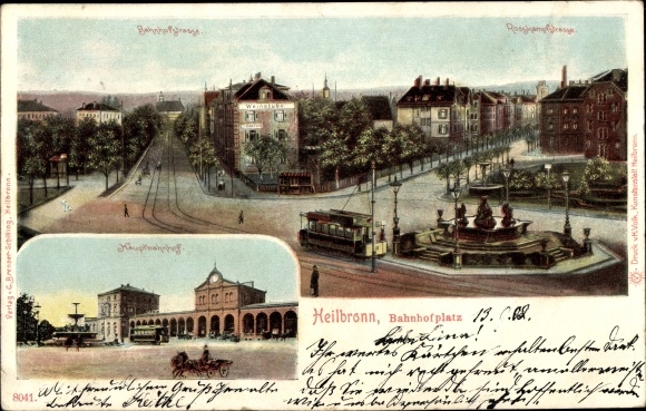 Ak Heilbronn am Neckar, Hauptbahnhof, Bahnhofstraße, Bahnhofplatz, Straßenbahn