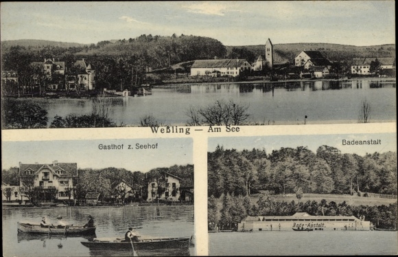 Postcard Wessling in Upper Bavaria, Gasthof zum Seehof, bathing establishment