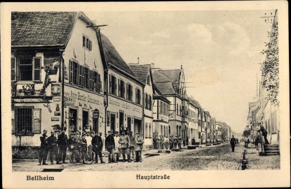 Postcard Bellheim in der Pfalz, main street, grocery store