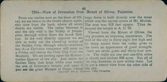 Stereo photo Jerusalem Israel, View from Mount of Olives, Palestine