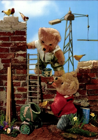 Postcard teddy bear, teddy bears on a construction site, bricklayer