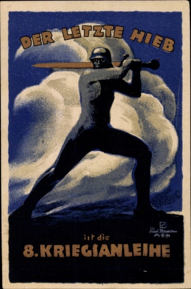 Artist Postcard Last blow is the 8th war bond, man with sword