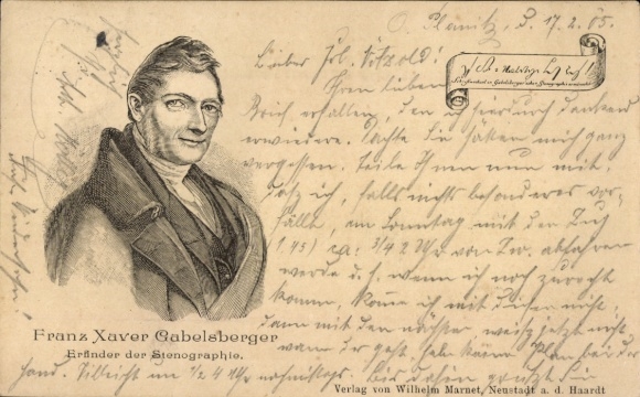 litho Franz Haxer Gabelsberger, uitvinder van de steno