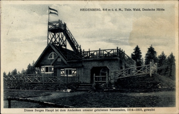 Ak Manebach Ilmenau Thüringen, Heidenberg, Duitse hut, oorlogsmonument