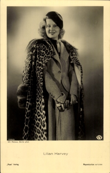 Ak Schauspielerin Lilian Harvey, Ross Verlag 7519 2, Portrait im Pelzmantel