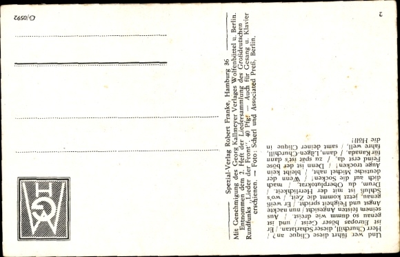 Postcard The Song of the Liar Lords, Willi Rudek, Anti England, II. WK