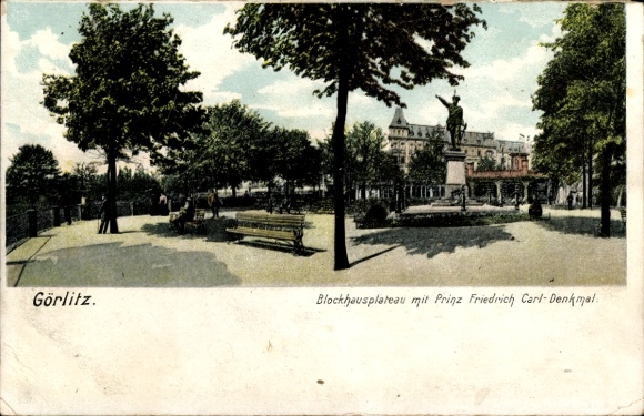 Ak Görlitz in der Lausitz, Blockhausplateau, Prinz Friedrich-Carl-Denkmal
