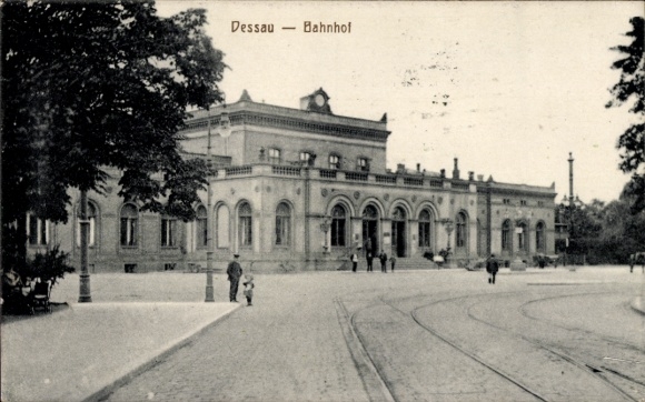 Postcard Dessau in Saxony-Anhalt, train station, architecture, black and white picture