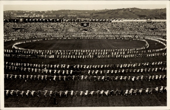 Postcard 15th German Gymnastics Festival Stuttgart 1933, mass exercise in the stadium