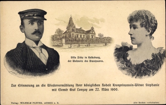 Postcard Vienna Kalksburg, Villa Zichy, Elemer Graf Lonyay, widow Stephanie, 22 March 1900