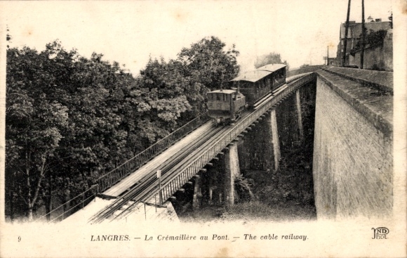 Postcard Langres Haute Marne, cog railway at the bridge